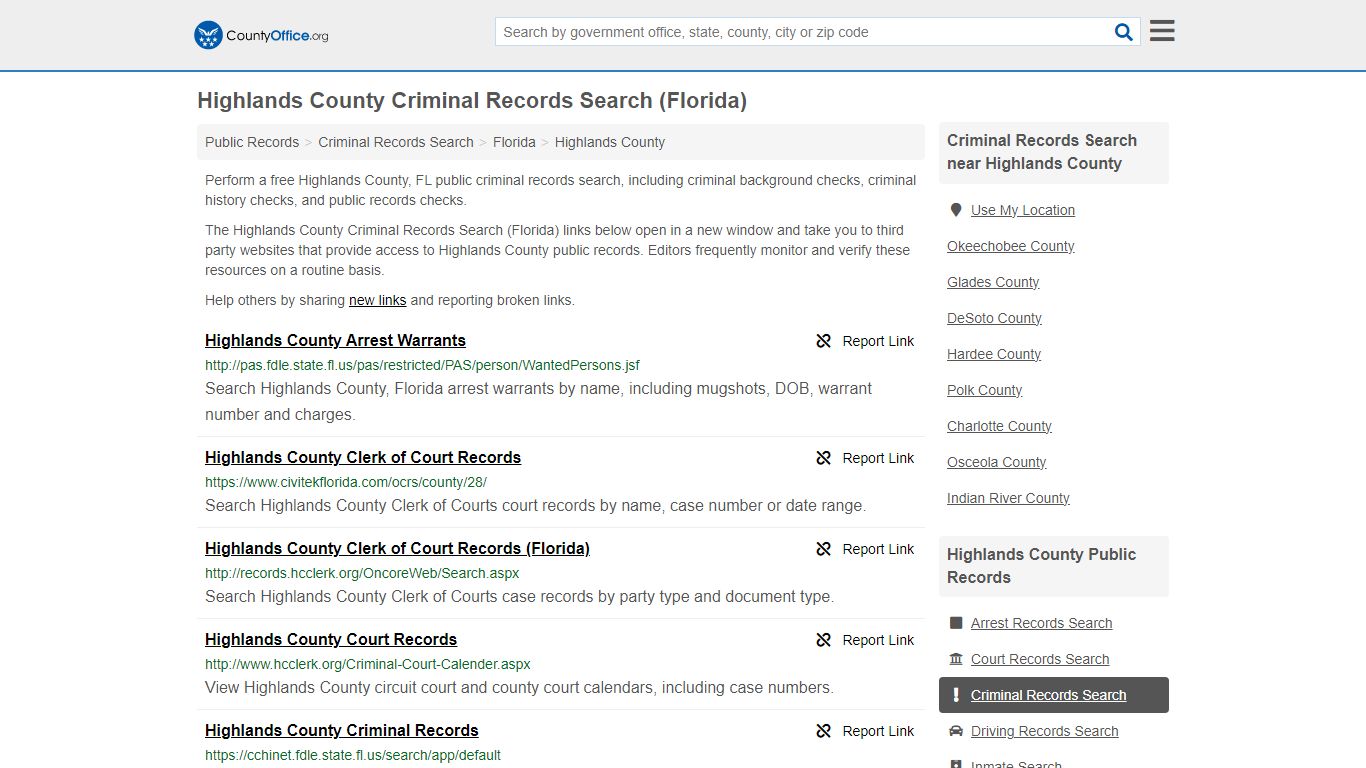 Highlands County Criminal Records Search (Florida)